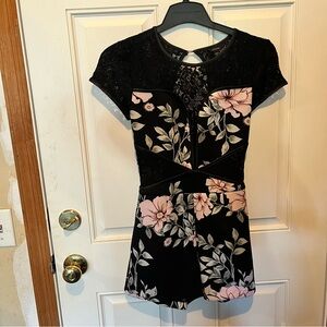 Black Jumpsuit with Pink Floral Accents